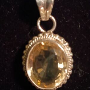 925 Silver. Golden Stone Pendant With 24" Long Necklace. Local Florida Artist